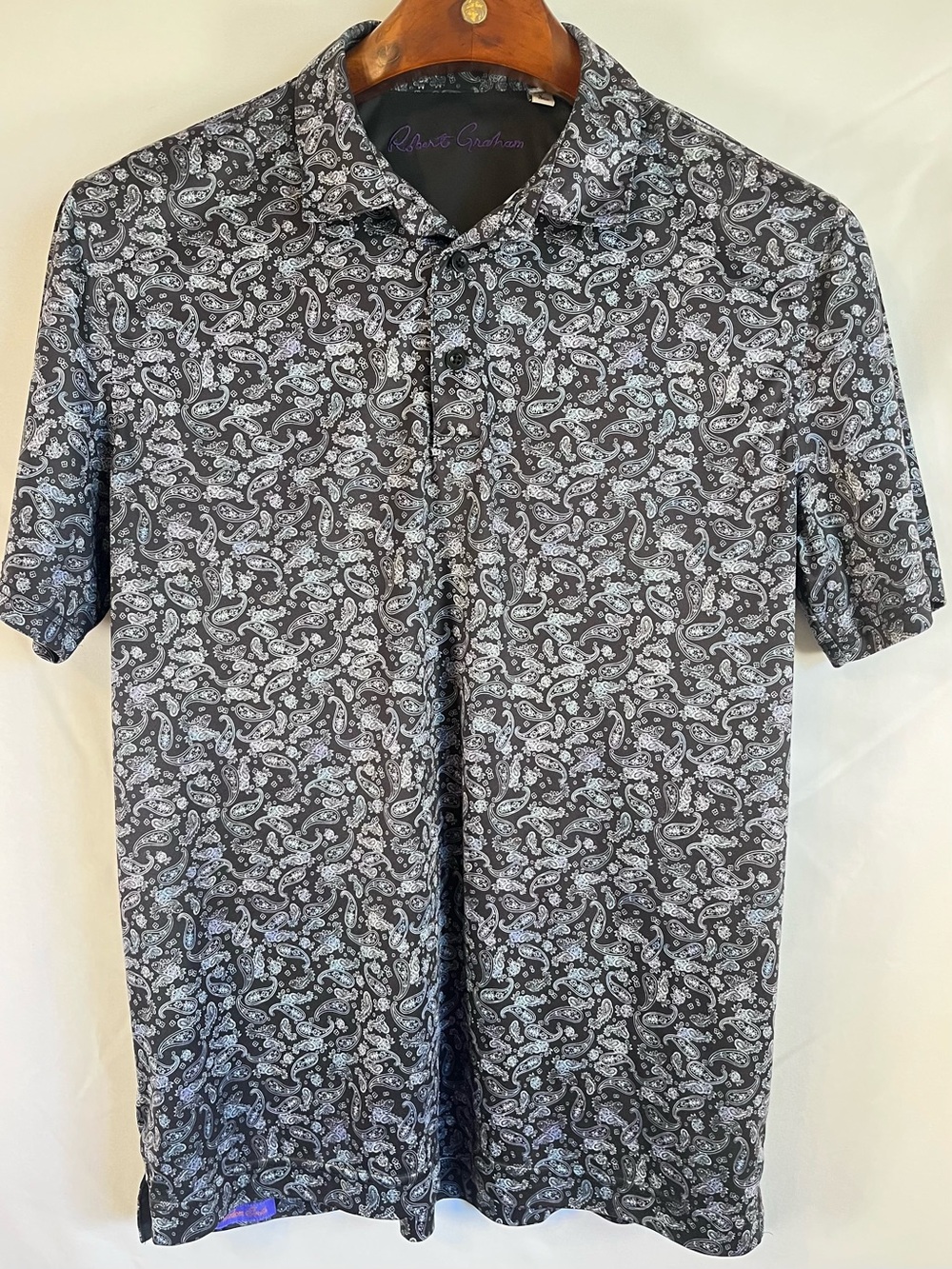 Robert Graham Black and White Paisley Short-Sleeve Polo: Men’s Large Immaculate